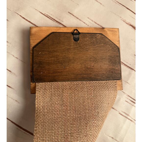 Merry Christmas Holiday Card Holder Wooden Topper Burlap Ribbon - Picture 3 of 4